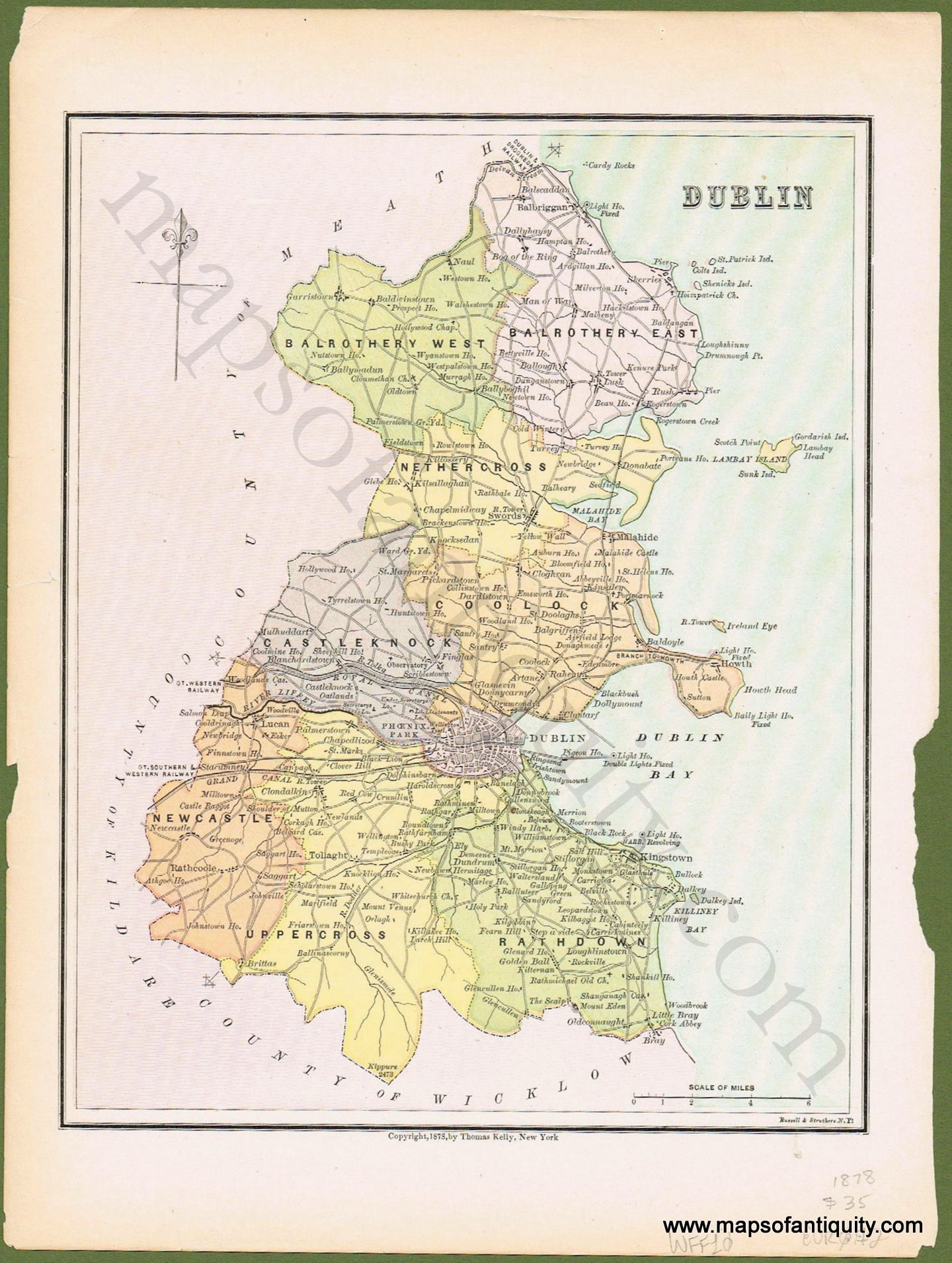 Antique-Printed-Color-Map-Dublin-verso:-Longford-**********-Europe-United-Kingdom-1878-Kelly-Maps-Of-Antiquity