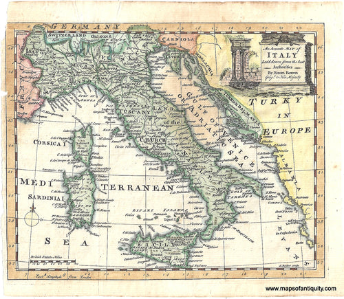 Antique Map-An-Accurate-Map-of-Italy-Laid-down-from-the-best-Authorities-Europe-Italy-1760-Emanuel-Bowen-Maps-Of-Antiquity