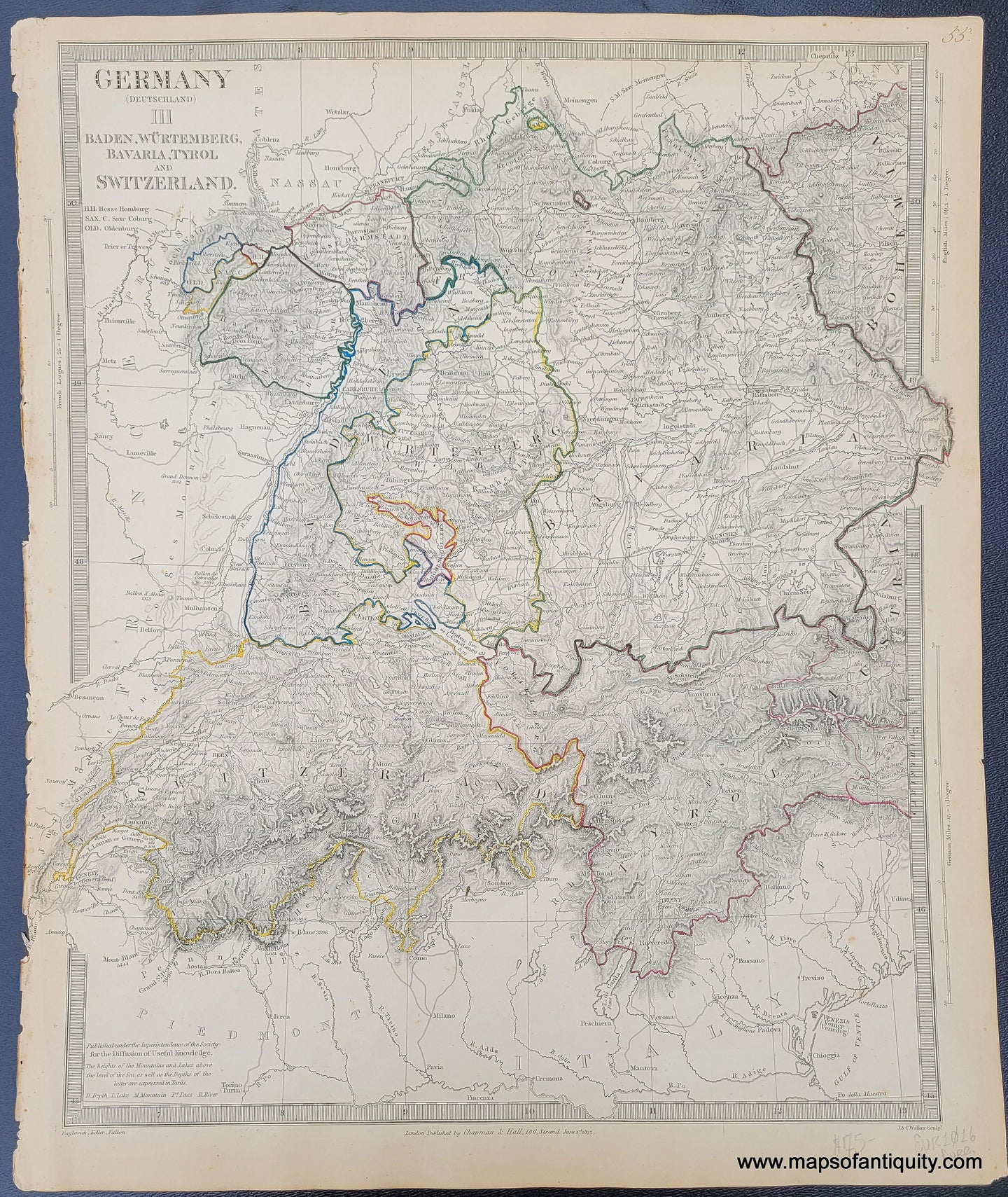 Antique-Map-Germany-III-Baden-Wurtemberg-Bavaria-Tyrol-and-Switzerland-1832-SDUK-Sociaty-for-the-Diffusion-of-Useful-Knowledge-1830s-1800s-19th-century-Maps-of-Antiquity