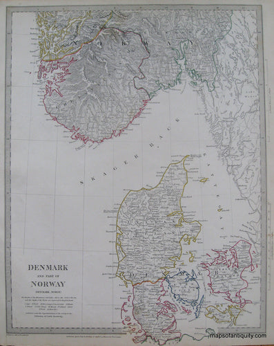 Antique-Hand-Colored-Map-Denmark-and-Part-of-Norway-Europe-Scandinavia-1833-SDUK/-Society-for-the-Diffusion-of-Useful-Knowledge-Maps-Of-Antiquity