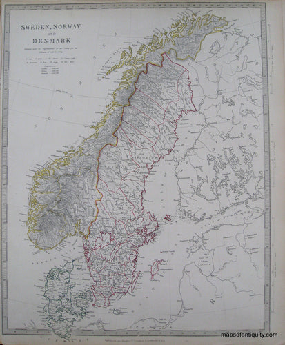 Antique-Hand-Colored-Map-Sweden-Norway-and-Denmark-Europe-Scandinavia-1841-SDUK/-Society-for-the-Diffusion-of-Useful-Knowledge-Maps-Of-Antiquity