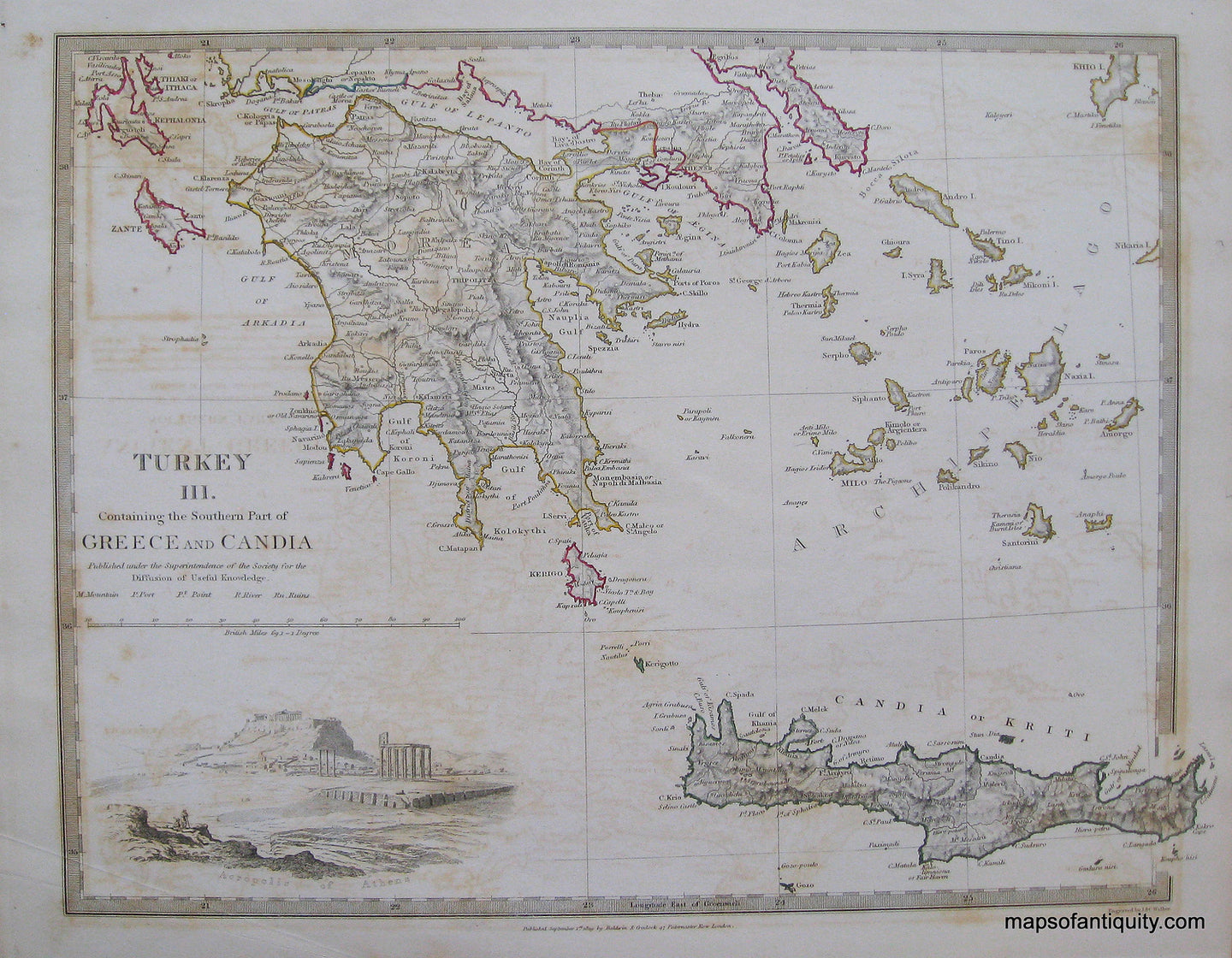 Antique-Hand-Colored-Map-Turkey-III-Containing-the-Southern-part-of-Greece-and-Candia-Europe-Turkey-1829-SDUK/-Society-for-the-Diffusion-of-Useful-Knowledge-Maps-Of-Antiquity