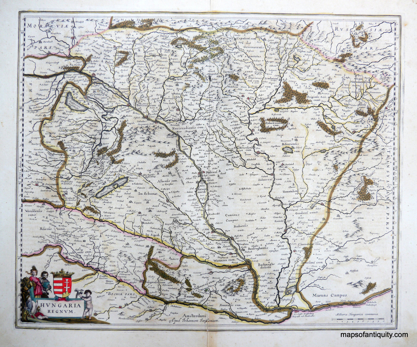 Antique-Hand-Colored-Map-Hungaria-Regnum-**********-Europe-Hungary-c.-1650-Jan-Jansson-Maps-Of-Antiquity