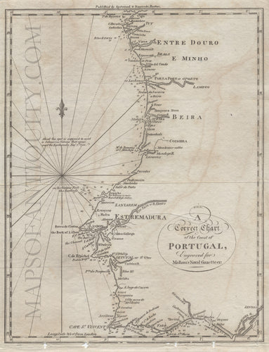 Black-and-white-antique-map-A-Correct-Chart-of-the-Coast-of-Portugal-Engraved-for-Malhams-Naval-Gazetteer-******-Europe-Portugal-1797-Malham-Maps-Of-Antiquity