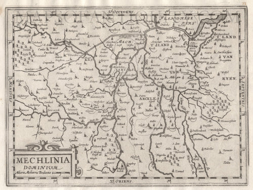 Black-and-white-antique-map-Mechlinia-Dominium-Europe-Belgium-1630-Mercator-Maps-Of-Antiquity
