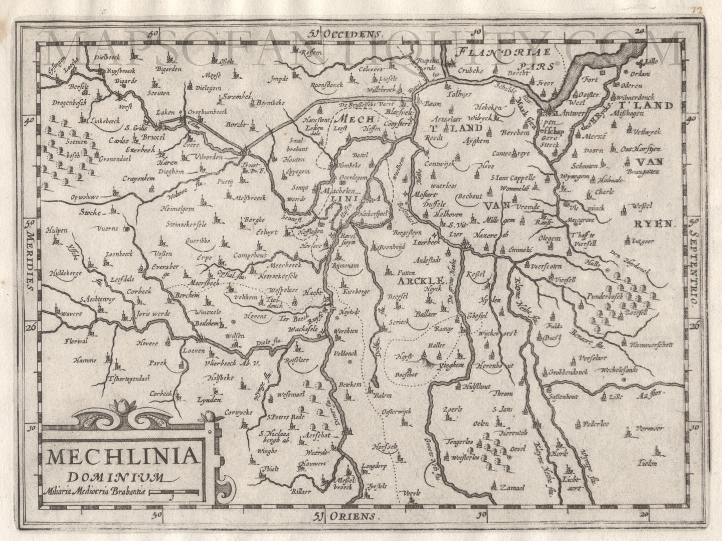 Black-and-white-antique-map-Mechlinia-Dominium-Europe-Belgium-1630-Mercator-Maps-Of-Antiquity
