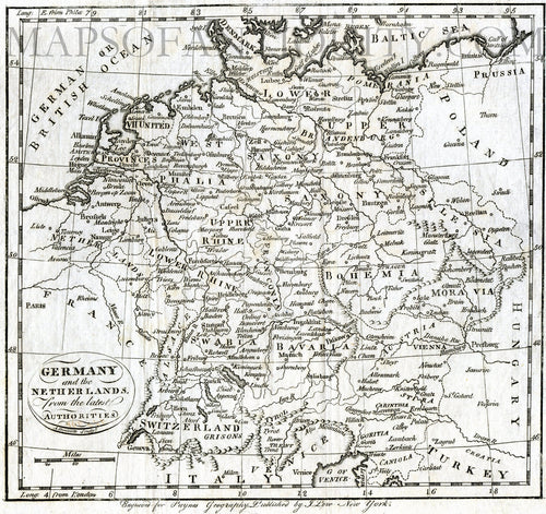 Black-and-white-antique-map-Germany-and-the-Netherlands-from-the-Latest-Authorities-Europe-Germany-c.-1799-Doolittle-Maps-Of-Antiquity