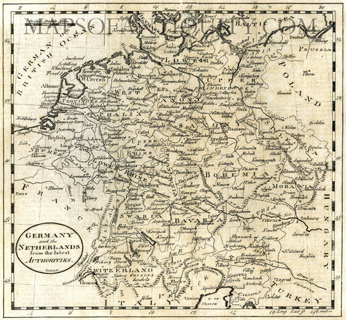 Black-and-white-antique-map-Germany-and-the-Netherlands-from-the-Latest-Authorities-Europe-Germany-1802-Morse-Maps-Of-Antiquity