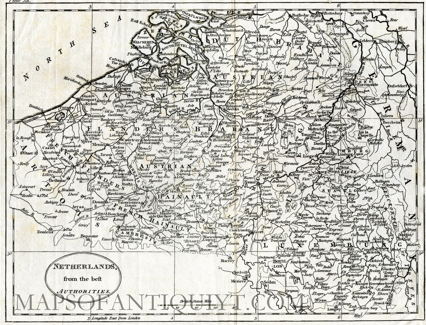 Black-and-white-antique-map-Netherlands-from-the-Best-Authorities-(Belgium)-Europe-Netherlands-c.-1805-Guthrie-Maps-Of-Antiquity