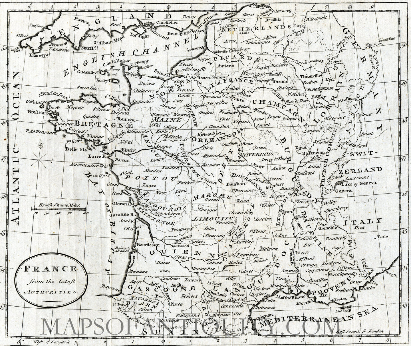 Black-and-white-antique-map-France-from-the-Best-Authorities-Europe-France-c.-1787-Guthrie-Maps-Of-Antiquity