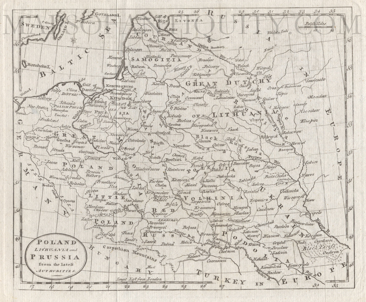 Black-and-white-antique-map-Poland-Lithuania-and-Prussia-from-the-Latest-Authorities-Europe-Poland-1787-Guthrie-Maps-Of-Antiquity