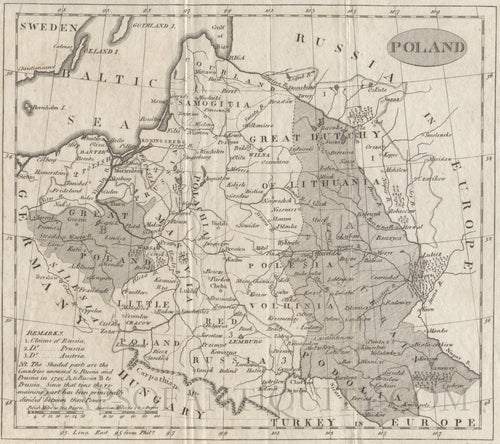Black-and-white-antique-map-Poland-Europe-Poland-1799-Tanner-Maps-Of-Antiquity