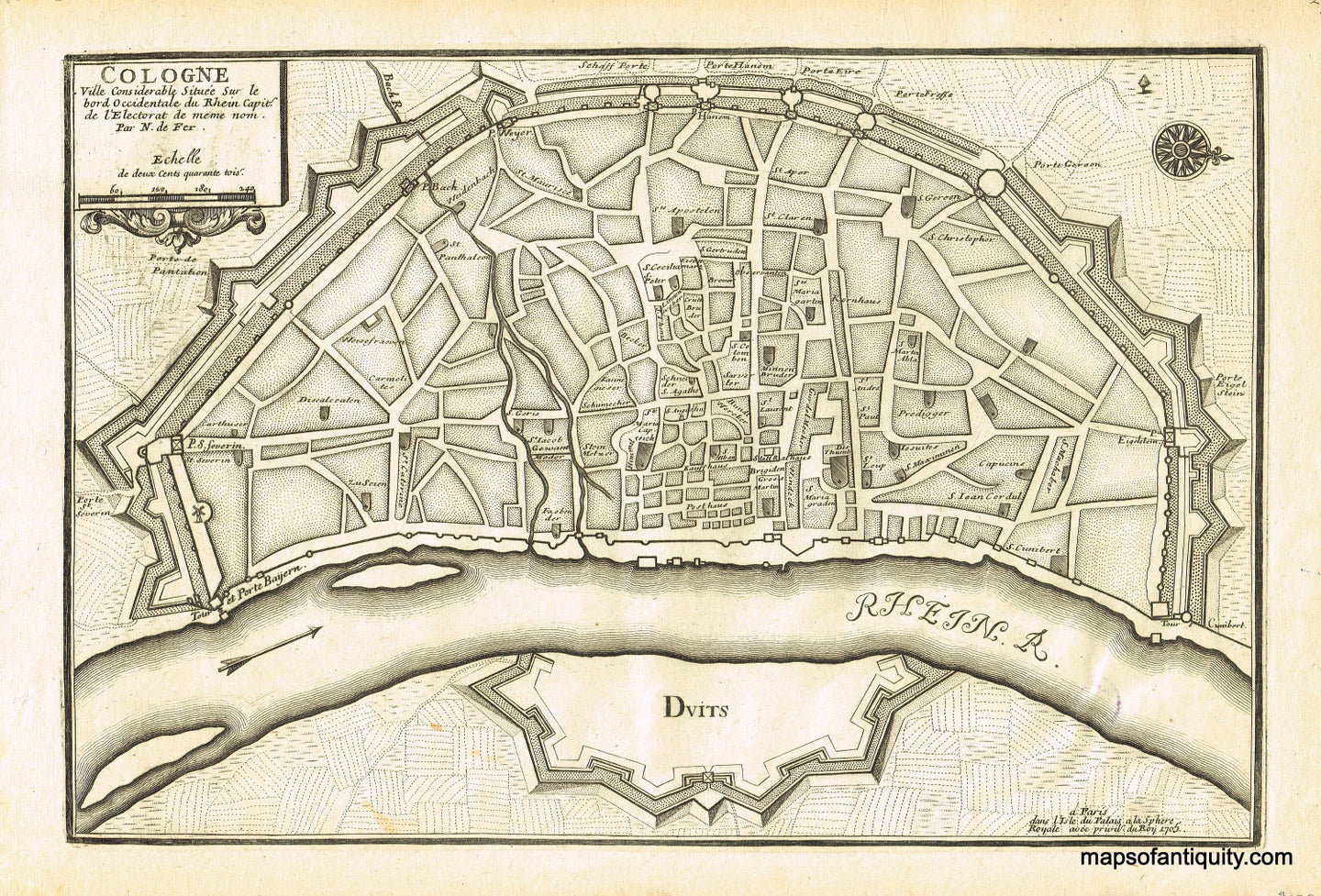 Antique-black-and-white-map-Cologne-Germany-Europe-Germany-1705-De-Fer-Maps-Of-Antiquity