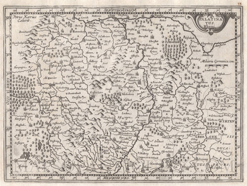 Black-and-white-antique-map-Palatinatus-Rheni--Germany-**********-Europe-Germany-1630-Mercator-Maps-Of-Antiquity