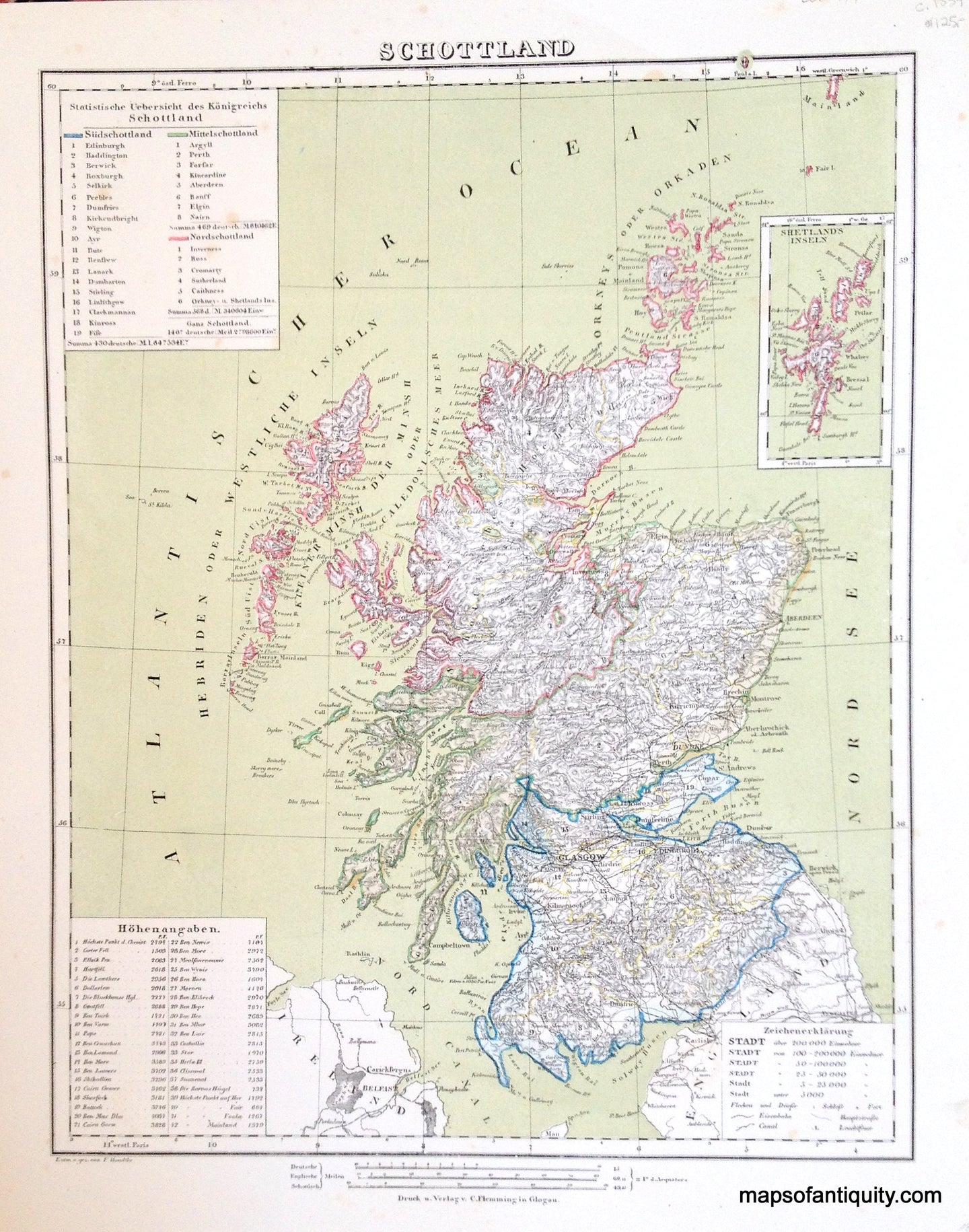 Antique-Hand-Colored-Map-Schottland-Scotland-Europe--c.-1859-Flemming-Maps-Of-Antiquity
