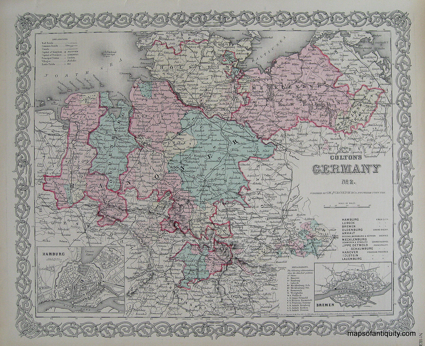 Antique-Hand-Colored-Map-Colton's-Germany-No.-2.-Europe-Germany-1873-Colton-Maps-Of-Antiquity