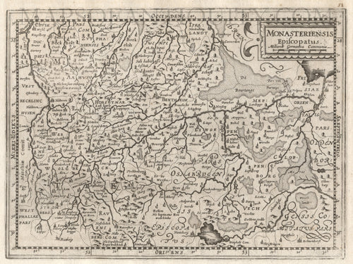Black-and-White-Antique-Map-Monasteriensis-Episcopatus--MÃƒÆ’Ã‚Â¼nster-Germany-Europe-Germany-1632-Mercator-Maps-Of-Antiquity