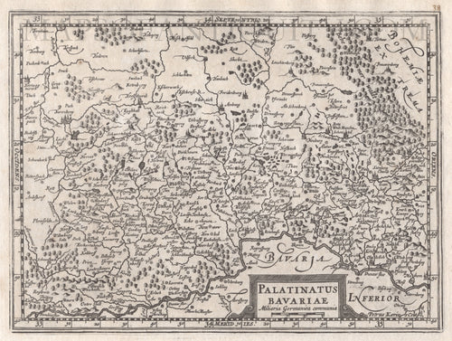 Black-and-white-antique-map-Palatinatus-Bavariae-Bavaria-Germany-Europe-Germany-1632-Mercator-Maps-Of-Antiquity