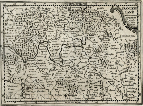 Black-and-white-antique-map-Franckenland-Franken-Germany-**********-Europe-Germany-1632-Mercator-Maps-Of-Antiquity