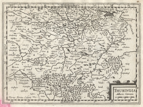 Black-and-white-antique-map-Thuringia-Thuringen-Germany-Europe-Germany-1632-Mercator-Maps-Of-Antiquity