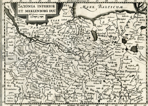 Black-and-white-antique-map-Saxonia-Inferior-Et-Meklenborg-Duc-Hamburg-North-Germany-Europe-Germany-1632-Mercator-Maps-Of-Antiquity