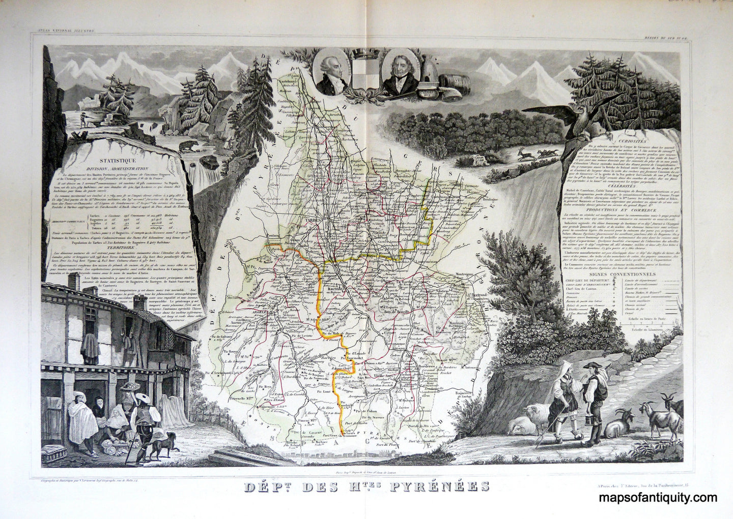 Antique-Hand-Colored-Map-Dept.-Des-Htes.-Pyrenees-Europe-France-c.-1851-Levasseur-Maps-Of-Antiquity