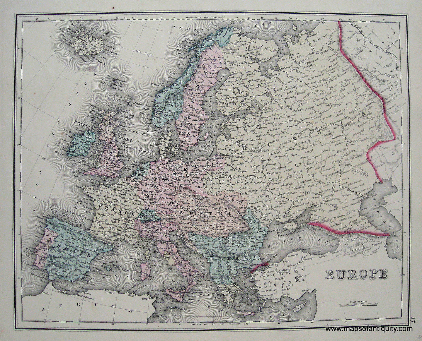 Antique-Hand-Colored-Map-Europe-verso-Asia-******-Europe-Europe-General-1876-Gray-Maps-Of-Antiquity