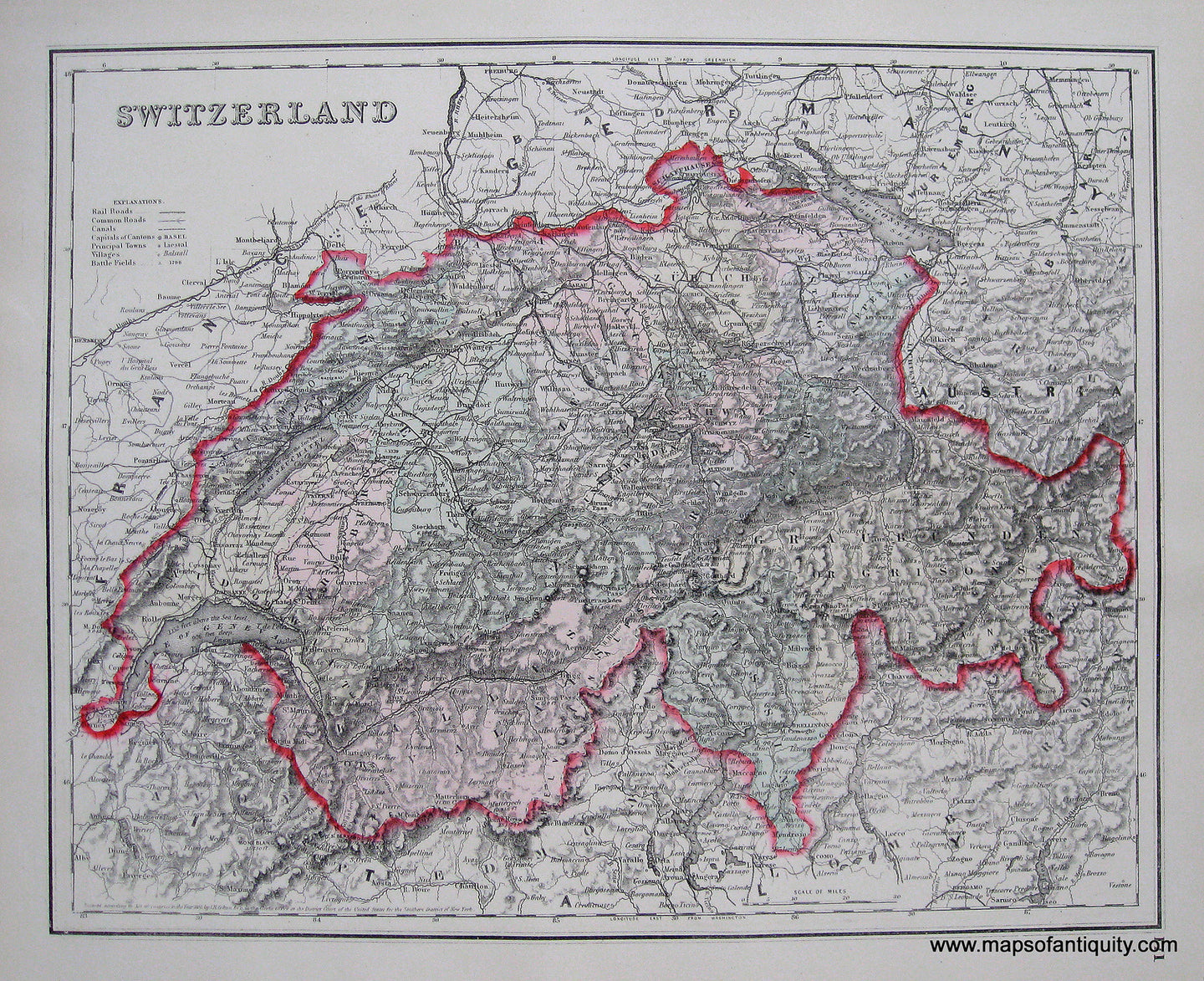Antique-Hand-Colored-Map-Switzerland-Europe-Switzerland-1884-Gray-Maps-Of-Antiquity