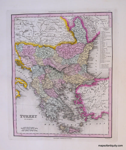 Antique-Hand-Colored-Engraved-Map-Turkey-in-Europe.-Europe--c.-1840-Tanner-Maps-Of-Antiquity