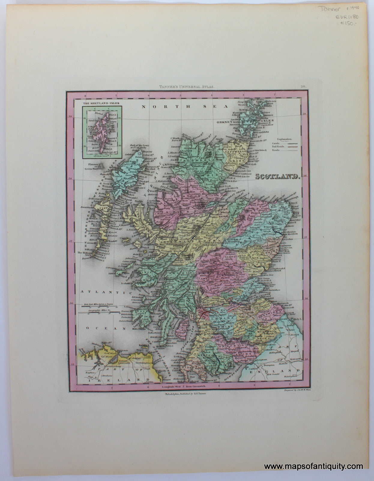 Antique-Map-Scotland.-Tanner-1840-1840s-1800s-19th-century-maps-of-antiquity