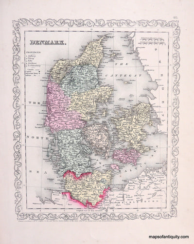 Antique-Hand-Colored-Map-Denmark.-Europe-Scandinavia-1859-DeSilver-Maps-Of-Antiquity