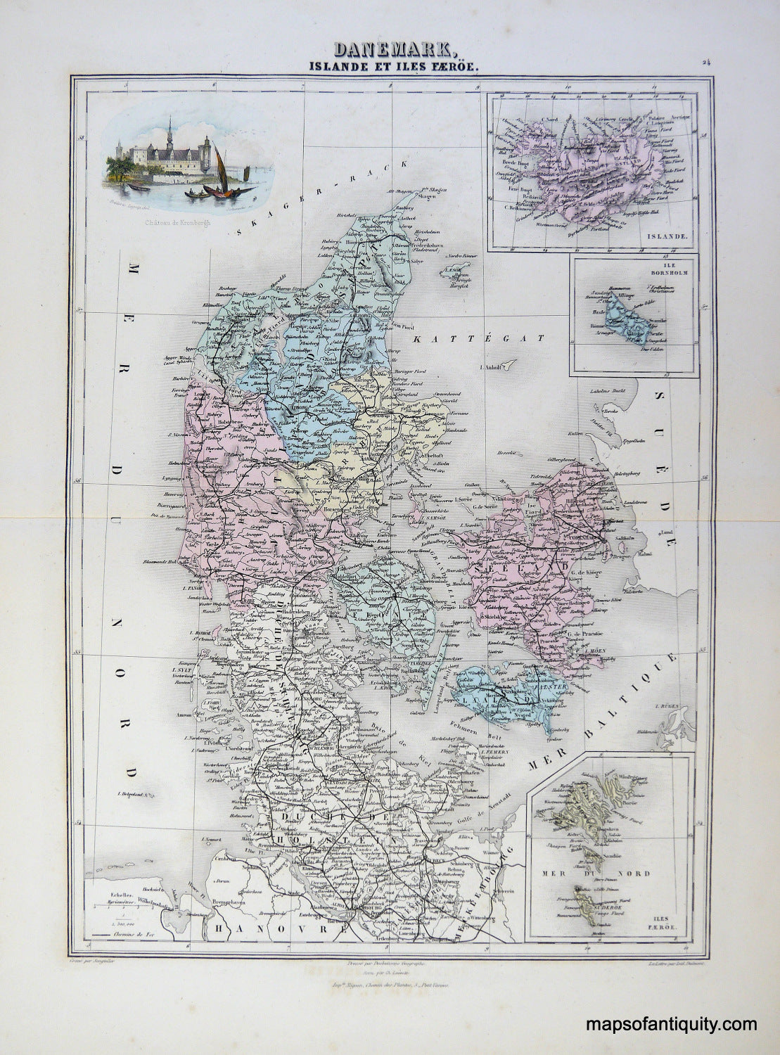 Antique-Hand-Colored-Map-Danemark-Islande-et-Iles-Faroe-Europe-Scandinavia-c.-1885-Migeon-Maps-Of-Antiquity