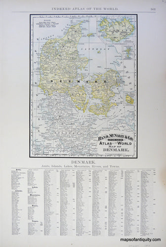 printed-color-Antique-Map-Map-of-Denmark-Europe-Scandinavia-1892-Rand-McNally-Maps-Of-Antiquity