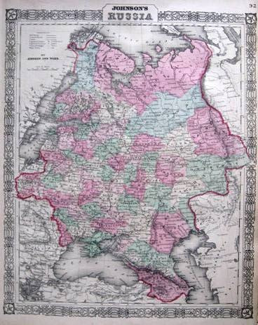 Antique-Hand-Colored-Map-Johnson's-Russia-Europe-Russia-1864-Johnson-Maps-Of-Antiquity