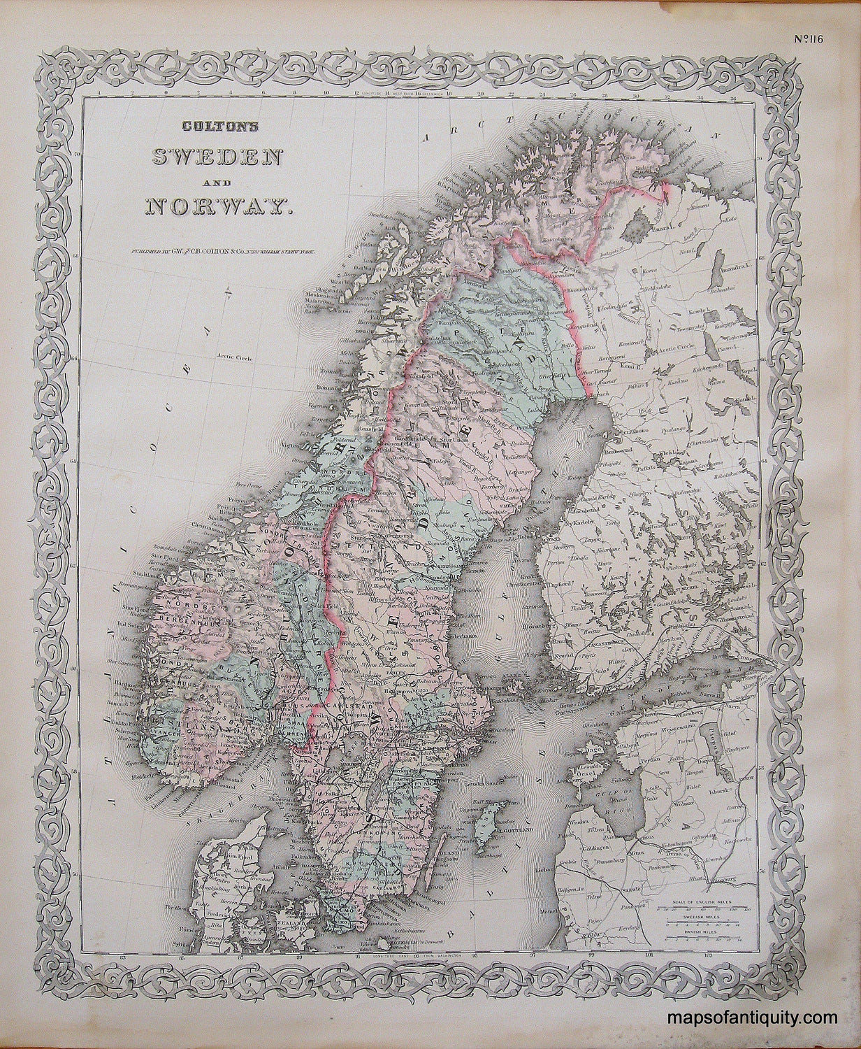 Antique-Hand-Colored-Map-Colton's-Sweden-and-Norway.--Scandinavia-Norway-1887-Colton-Maps-Of-Antiquity