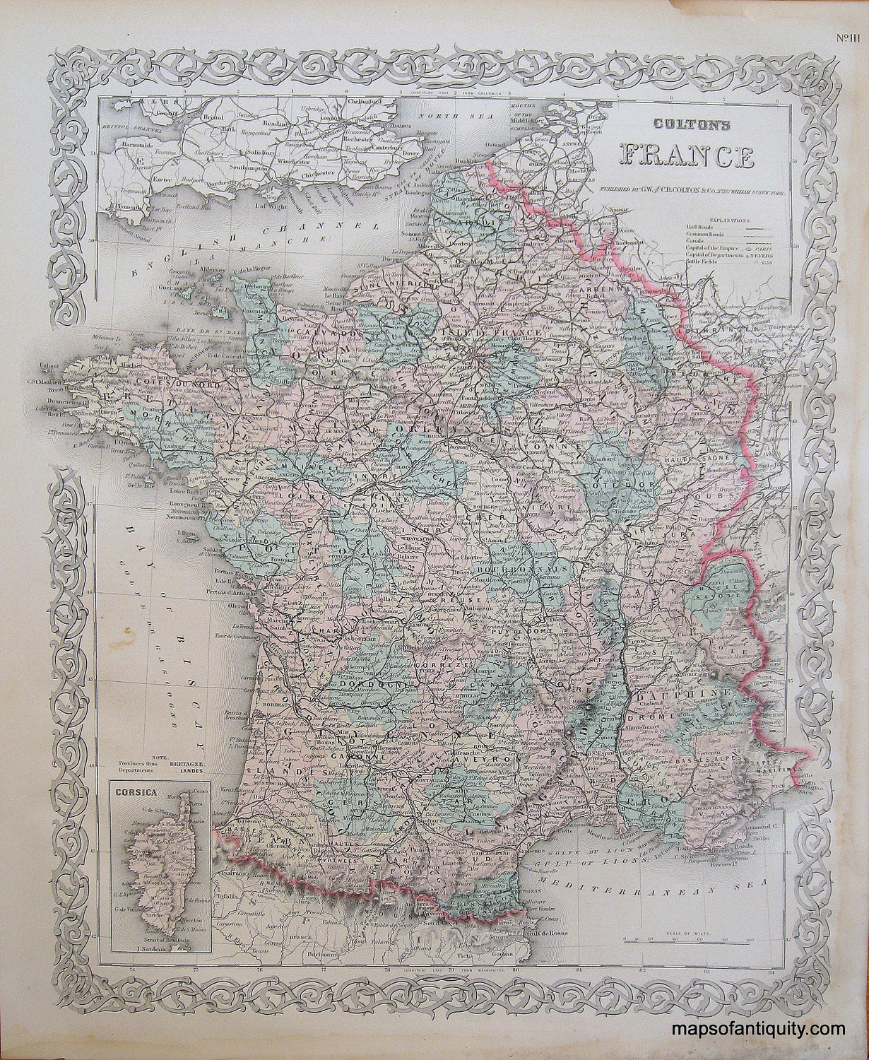 Antique-Hand-Colored-Map-Colton's-France-Europe-France-1887-Colton-Maps-Of-Antiquity