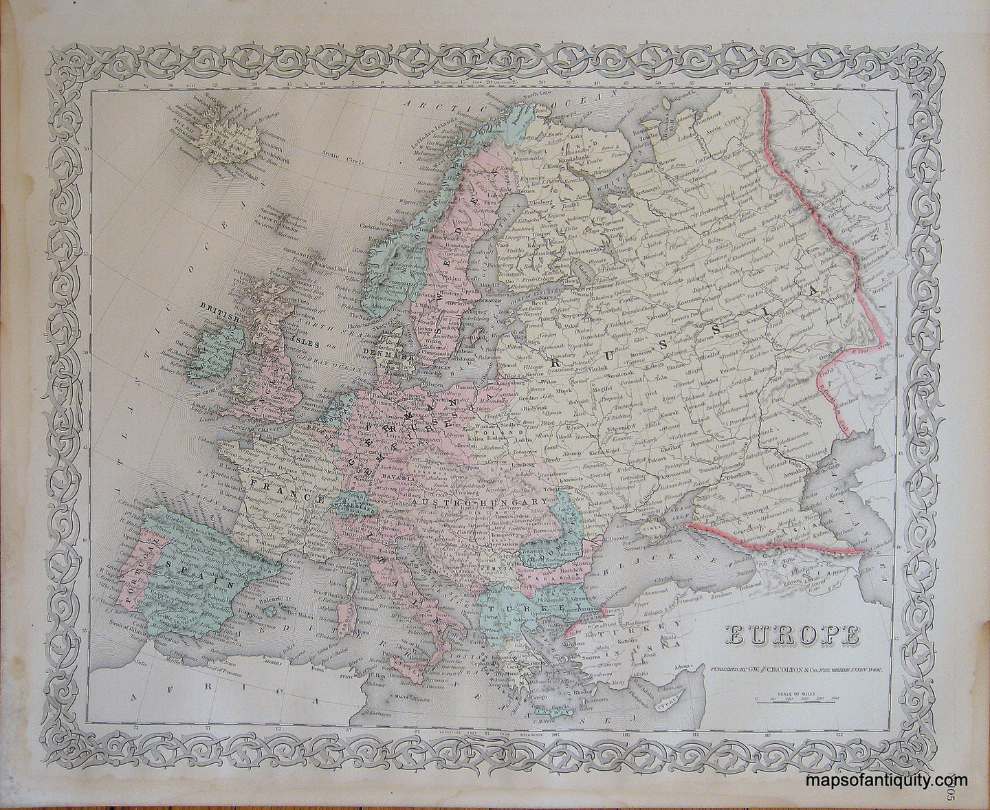 Antique-Hand-Colored-Map-Colton's-Europe-Europe-General--1887-Colton-Maps-Of-Antiquity