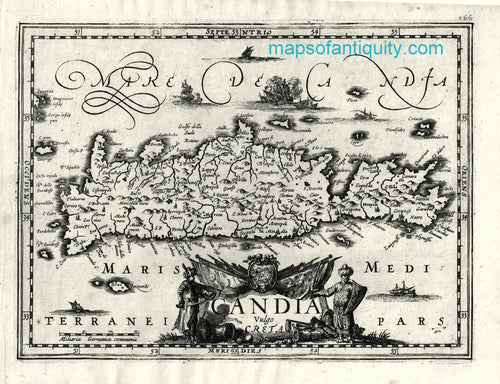 Black-&-White-Engraved-Antique-Map-Candia-Vulgo-Creia-Europe-Greece-1676-Van-Waesberge-Maps-Of-Antiquity