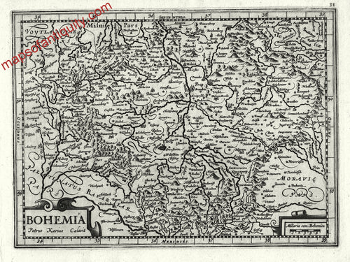 Black-&-White-Engraved-Antique-Map-Bohemia-Europe-Czech-Republic-1632-Mercator-Maps-Of-Antiquity