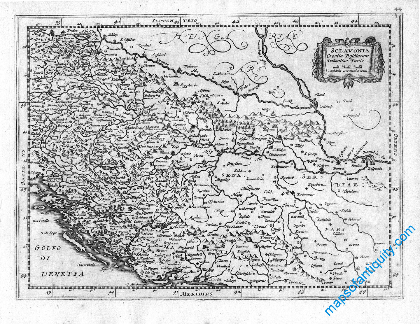 Black-&-White-Engraved-Antique-Map-Sclavonia-Croatia-Bosniacum-Dalmatiae-Parte-**********-Europe-Balkans-1632-Mercator-Maps-Of-Antiquity