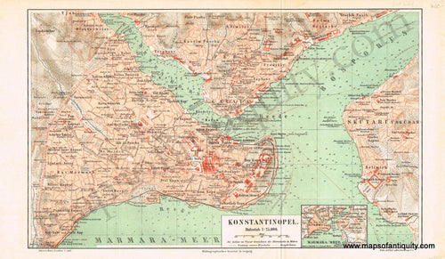 Antique-Map-City-Konstantinopel-Constantinople-Istanbul-Turkey-Cities-Meyers-1900s-20th-Century-Maps-of-Antiquity