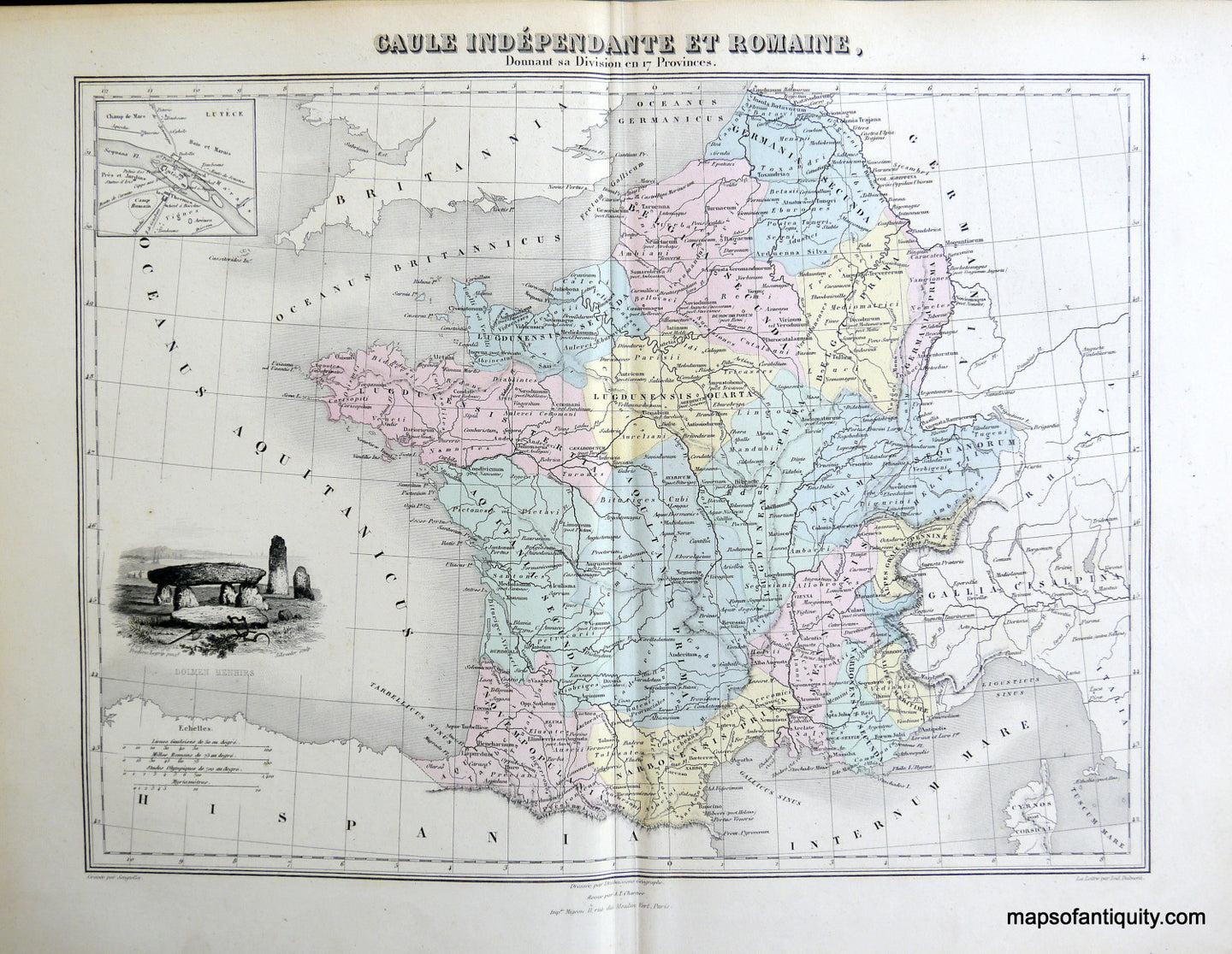 Antique-Hand-Colored-Map-Gaule-Independante-et-Romaine.-Europe-France-1884-Migeon-Maps-Of-Antiquity