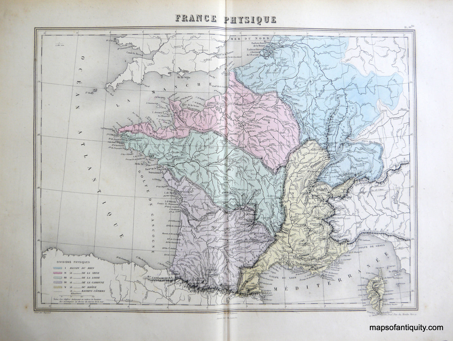 Antique-Hand-Colored-Map-France-Physique-Europe-France-1884-Migeon-Maps-Of-Antiquity