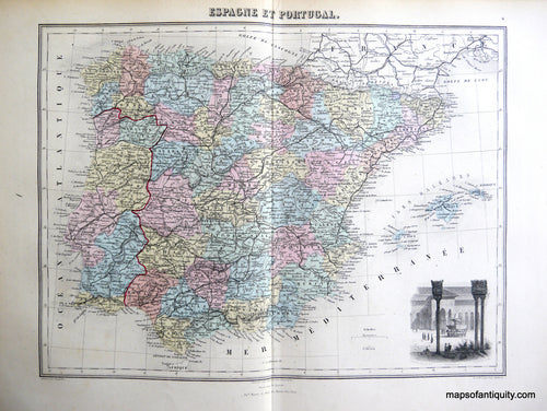Antique-Hand-Colored-Map-Espagne-et-Portugal.-Europe-Spain-and-Portugal-1884-Migeon-Maps-Of-Antiquity
