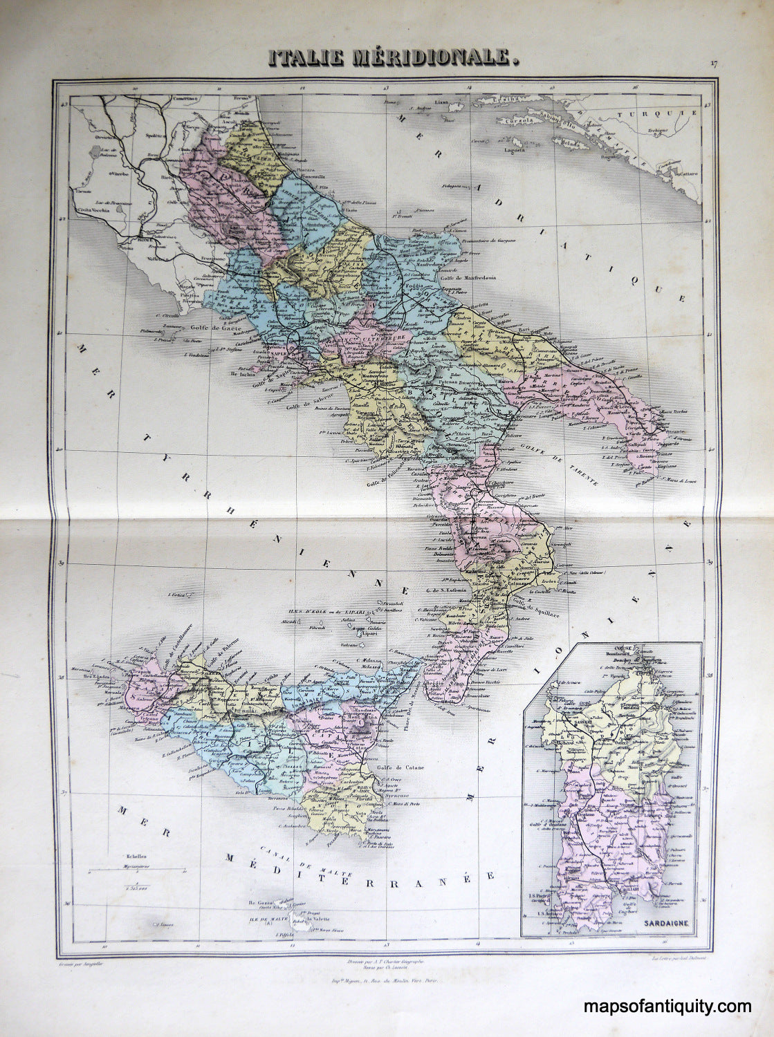 Antique-Hand-Colored-Map-1883-Migeon-Italie-Meridionale.-Italy