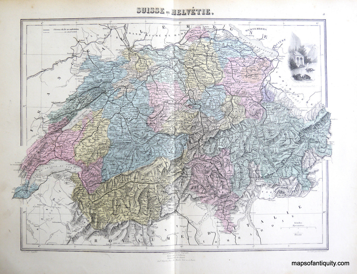 Antique-Hand-Colored-Map-Suisse-ou-Helvetie.-Europe-Switzerland-1884-Migeon-Maps-Of-Antiquity