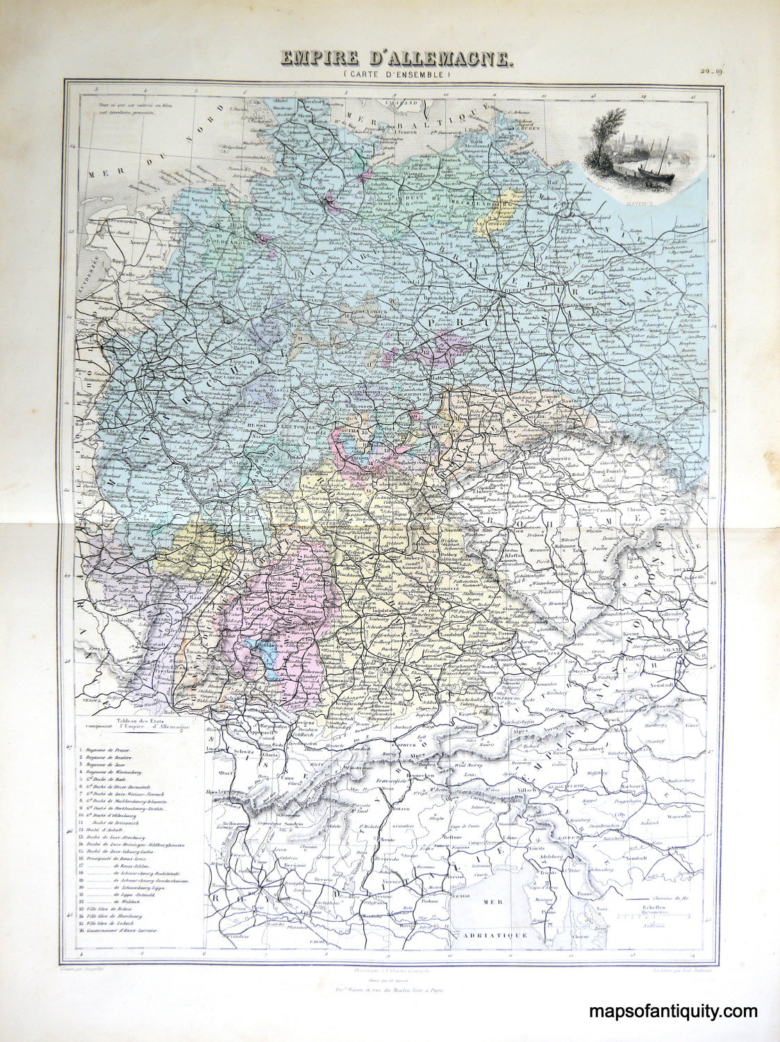 Antique-Hand-Colored-Map-Empire-d'Allemagne-Europe-Germany-1884-Migeon-Maps-Of-Antiquity