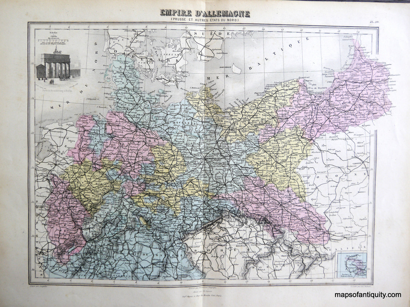 Antique-Hand-Colored-Map-Empire-d'Allemagne-Prusse-et-Autres-Etats-du-Nord.-Europe-Germany-1884-Migeon-Maps-Of-Antiquity