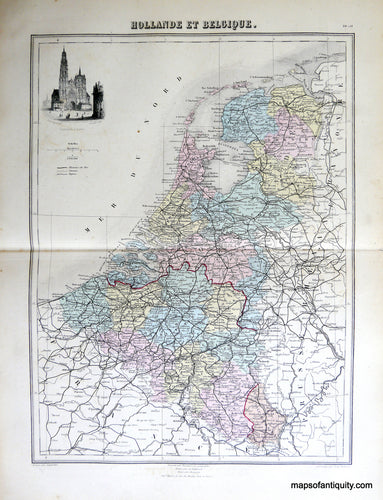 Antique-Hand-Colored-Map-Hollande-et-Belgique.-Europe-Netherlands-1884-Migeon-Maps-Of-Antiquity