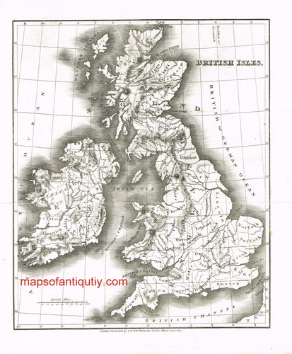 Black-and-White-Antique-Map-British-Isles.-Europe-United-Kingdom-1824-Whittaker-Maps-Of-Antiquity
